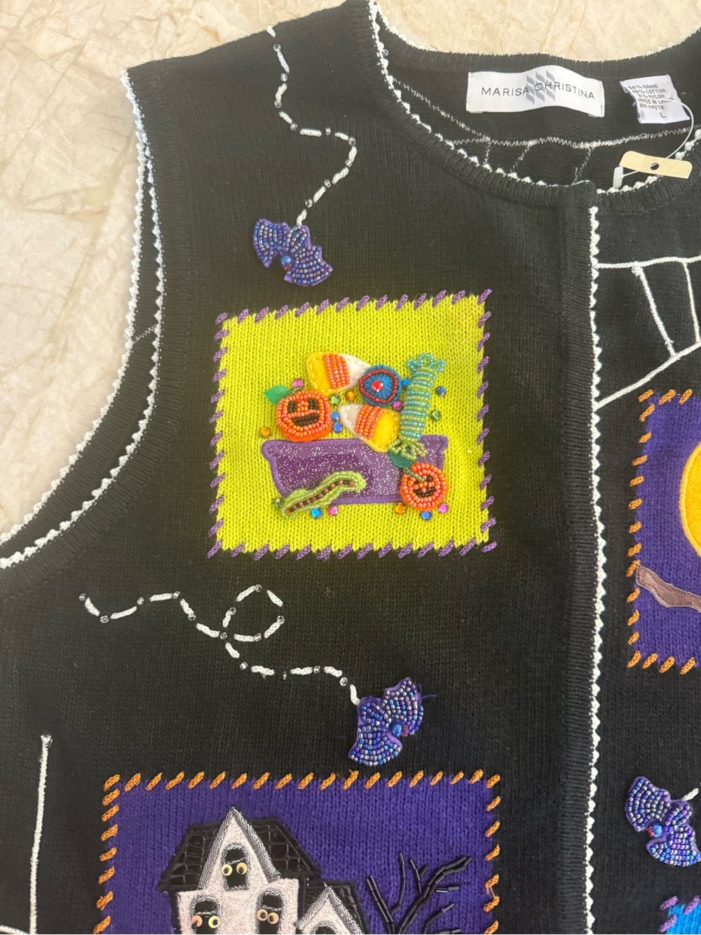 Marisa Christina Black Halloween Vest with Pumpkin & Owl Appliqués - Picture 5 of 9